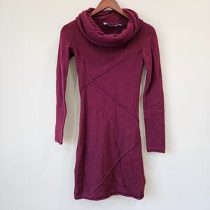 Athleta Womens Camber Sweater Dress XS Maroon Cowl Neck Knit Long Sleeves Cozy